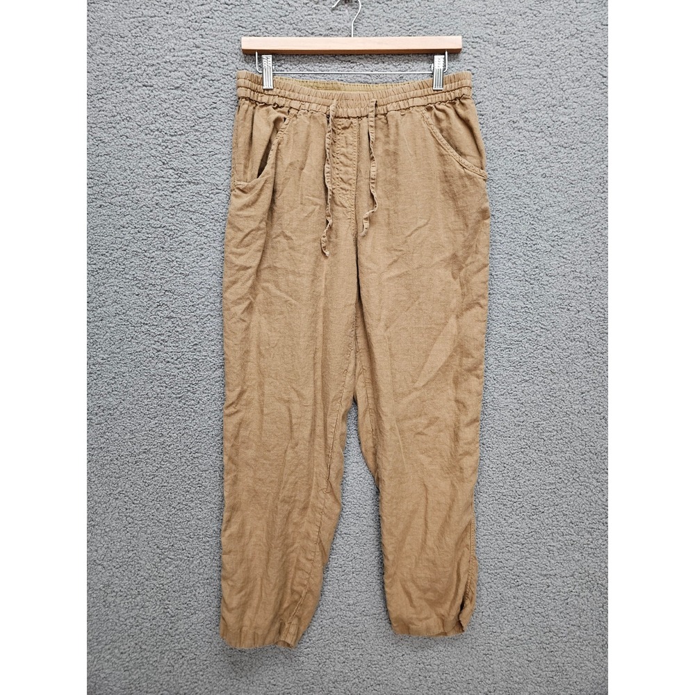 Wrap London Linen Pants 10 Brown Tapered Elastic Waist Coastal Boho Lagenlook